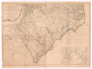 An accurate map of North and South Carolina with their Indian frontiers, shewing in a distinct manner all the mountains, rivers, swamps, marshes, bays, creeks, harbours, sandbanks and soundings on the coasts; with the roads and Indian paths; as well as the boundary or provincial lines, the several townships and other divisions of the land in both the provinces; the whole from actual surveys