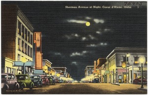 Sherman Avenue at night, Coeur d'Alene, Idaho