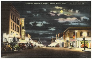 Sherman Avenue at night, Coeur d'Alene, Idaho