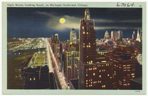 Night scene, looking south, on Michigan Boulevard, Chicago