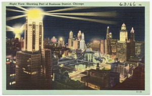Night view, showing part of business district, Chicago