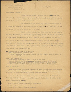 Bartolomeo Vanzetti typed letter (copy) to Alice Stone Blackwell, [Charlestown], 22 October 1922