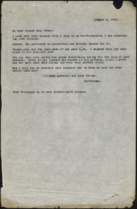 Bartolomeo Vanzetti typed letter (copy) to Elizabeth Glendower Evans, [Charlestown], 3 August 1923