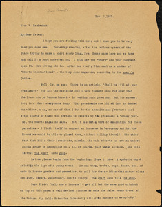 Bartolomeo Vanzetti typed letter (copy) to Virginia A. MacMechan, [Dedham], 3 November 1923