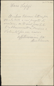Bartolomeo Vanzetti autographed note signed to [Frank R.] Lopez, [Charlestown, 10 February 1924]