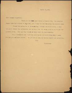 Bartolomeo Vanzetti typed note (copy) to Alice Stone Blackwell, [Charlestown], 22 March 1924