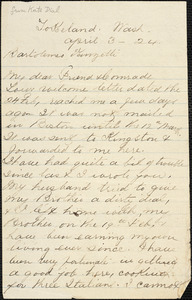 Kate M. Dial autographed letter signed to Bartolomeo Vanzetti, Tokeland, Wash., 3 April 1924