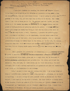 Bartolomeo Vanzetti typed letter (copy) to [Mary Donovan], Charlestown, 10 April 1927