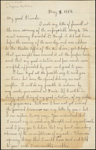 Bartolomeo Vanzetti autographed letter signed (initials) to Virginia A. MacMechan, [Charlestown], 9 May 1924