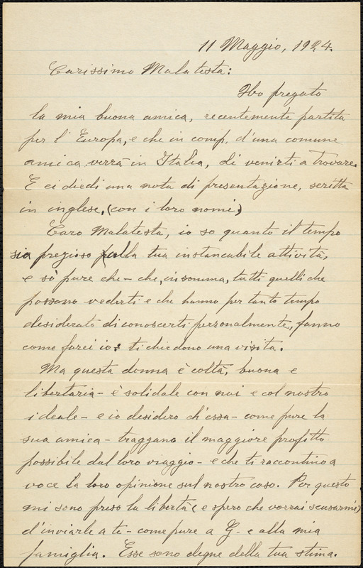 Bartolomeo Vanzetti autographed letter signed to Errico Malatesta, [Charlestown], 11 May 1924