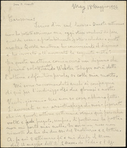 Bartolomeo Vanzetti autographed letter to his friends, [Charlestown], 18 May 1924