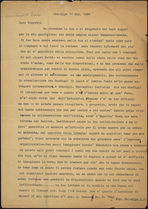 Joseph A. Ienuso typed letter signed to Bartolomeo Vanzetti, Brooklyn, 11 October 1924