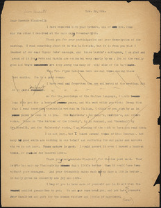 Bartolomeo Vanzetti typed letter (copy) to Alice Stone Blackwell, [Charlestown], 20 November 1924