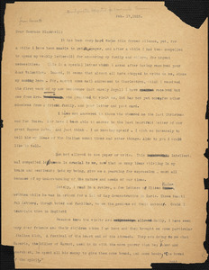 Bartolomeo Vanzetti typed letter (copy) to Alice Stone Blackwell, [Bridgewater Hospital for Criminally Insane], 17 February 1925