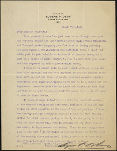 Eugene V. Debs typed letter signed to Bartolomeo Vanzetti, Terre-Haute, Ind., 7 March 1925