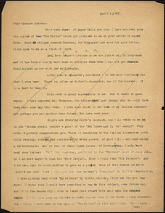 Bartolomeo Vanzetti typed letter (copy) to Mary Donovan, [Bridgewater Hospital for the Criminally Insane], 4 April 1925