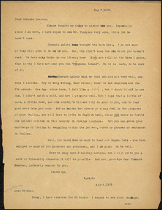 Bartolomeo Vanzetti typed letter (copy) to Mary Donovan, [Charlestown], 7 May 1925