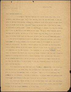 Bartolomeo Vanzetti typed letter (copy) to Alice Stone Blackwell, [Charlestown], 21 July 1925