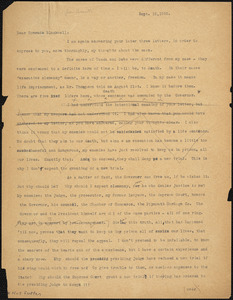 Bartolomeo Vanzetti typed letter (copy) to Alice Stone Blackwell, [Charlestown], 15 September 1925