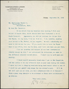 William G. Thompson typed letter signed to Bartolomeo Vanzetti, Boston, 28 September 1925