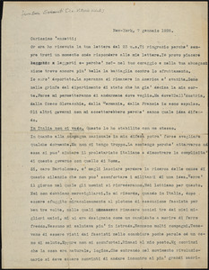 Vittorio Vidali typed letter signed to Bartolomeo Vanzetti, New York, 7 January 1926