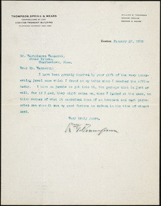 William G. Thompson typed note signed to Bartolomeo Vanzetti, Boston, 25 January 1926