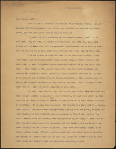 Bartolomeo Vanzetti typed letter (copy) to Leonard D. Abbott, [Charlestown], 25 November 1926