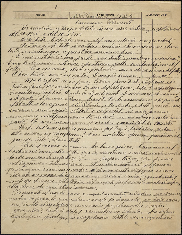 Bartolomeo Vanzetti manuscript letter signed (copy) to Sormenti [Vittorio Vidali], [Charlestown], 23 December 1926