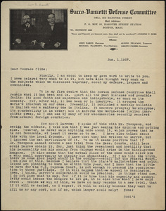 Bartolomeo Vanzetti typed letter signed to "Dear Comrade Cline", [Charlestown], 1 January 1927