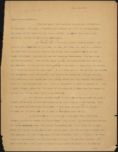 Bartolomeo Vanzetti typed letter (copy) to Alice Stone Blackwell, [Charlestown], 10 January 1927