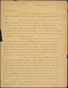 Bartolomeo Vanzetti typed letter (copy) to Mary Donovan, [Charlestown], 21 March 1927