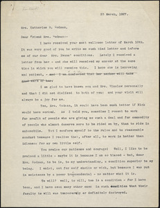 Bartolomeo Vanzetti typed letter (copy) to Katherine B. Codman, [Charlestown], 23 March 1927