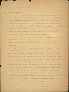 Bartolomeo Vanzetti typed letter (copy) to Roger N. Baldwin, [Dedham], 24 April 1927
