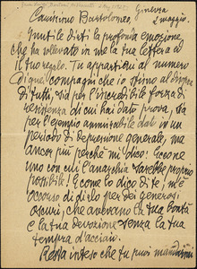 Luigi Bertoni autographed letter signed to Bartolomeo Vanzetti, Geneva, 2 May 1927