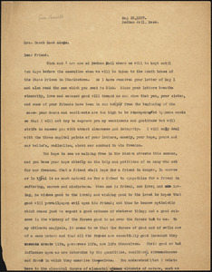 Bartolomeo Vanzetti typed letter (copy) to Sarah Root Adams, Dedham, 25 May 1927