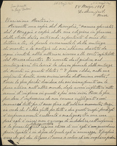 Bartolomeo Vanzetti autographed letter (incomplete) to [Luigi] Bertoni, Dedham, 28 May 1927