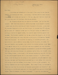 Bartolomeo Vanzetti typed letter (copy) to Mary Donovan, [Dedham], 31 May 1927