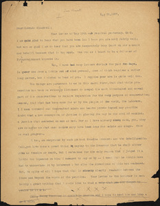 Bartolomeo Vanzetti typed letter (copy) Alice Stone Blackwell, [Dedham], 31 May 1927