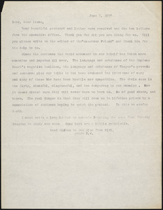 Bartolomeo Vanzetti typed letter (copy) to Irene Benton, [Dedham], 8 June 1927