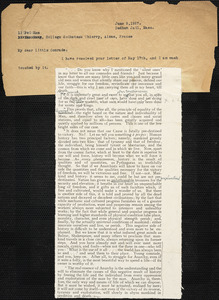 Bartolomeo Vanzetti typed letter (copy) to Pei Kan Li, Dedham, 9 June 1927