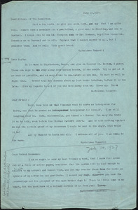 Bartolomeo Vanzetti typed note (copy) to Friends of the Committee, [Charlestown], 14 July 1927