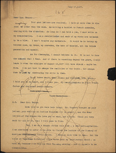 Bartolomeo Vanzetti typed letter (copy) to Elizabeth Glendower Evans, [Charlestown], 17 July 1927