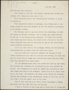 Bartolomeo Vanzetti typed letter (copy) to Gertrude L. Winslow, [Charlestown], 21 July 1927