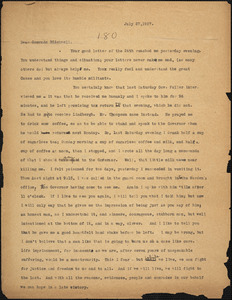 Bartolomeo Vanzetti typed letter (copy) to Alice Stone Blackwell, [Charlestown], 27 July 1927