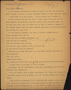 Alice Stone Blackwell typed letter (copy) to Bartolomeo Vanzetti, Chilmark, Mass., 5 August 1927