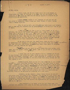 Bartolomeo Vanzetti typed letter (copy) to Dante Sacco, [Charlestown], 1927 August 21