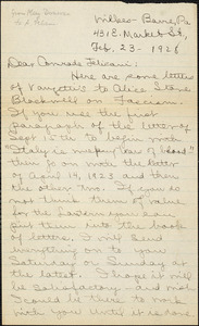 Mary Donovan autographed letter signed to Aldino Felicani, Wilkes-Barre, Pa., 23 February 1928