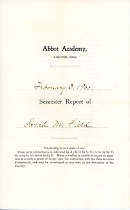 Sarah (Sallie) M. Field, Abbot Academy semester report, February 3, 1900