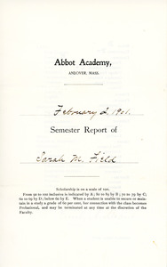 Sarah (Sallie) M. Field, Abbot Academy semester report, February 2, 1901