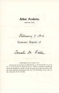 Sarah (Sallie) M. Field, Abbot Academy semester report, February 7, 1903
